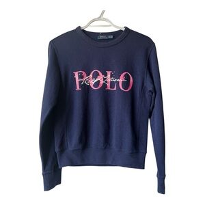 Ralph Lauren | Women's Navy and Pink Crew Neck Sweatshirt